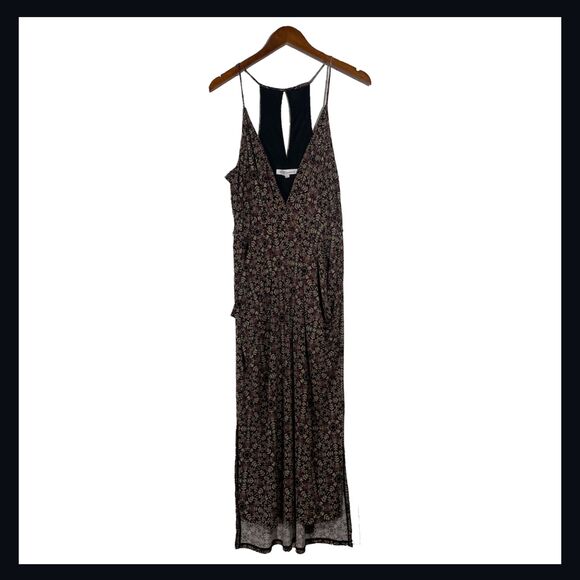 BCBGeneration Black Floral Midi Dress Sleeveless V Neck Halter Size M - Picture 1 of 14